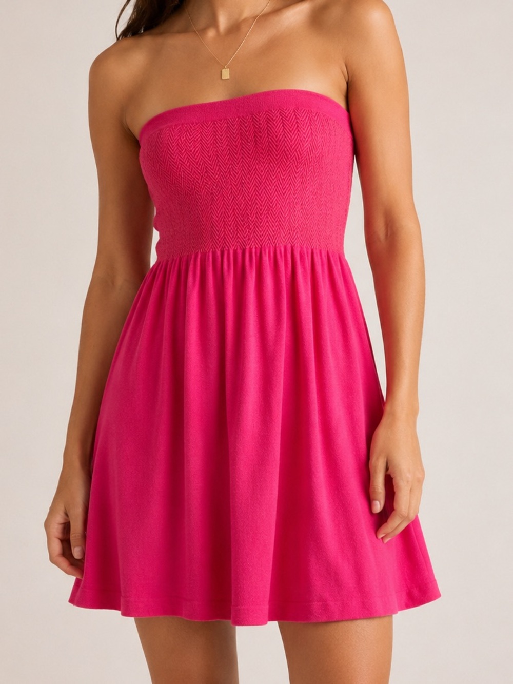 Costa Blanca Pink Strapless Tube Mini Dress Soft Stretch Smocked Beach Vacation